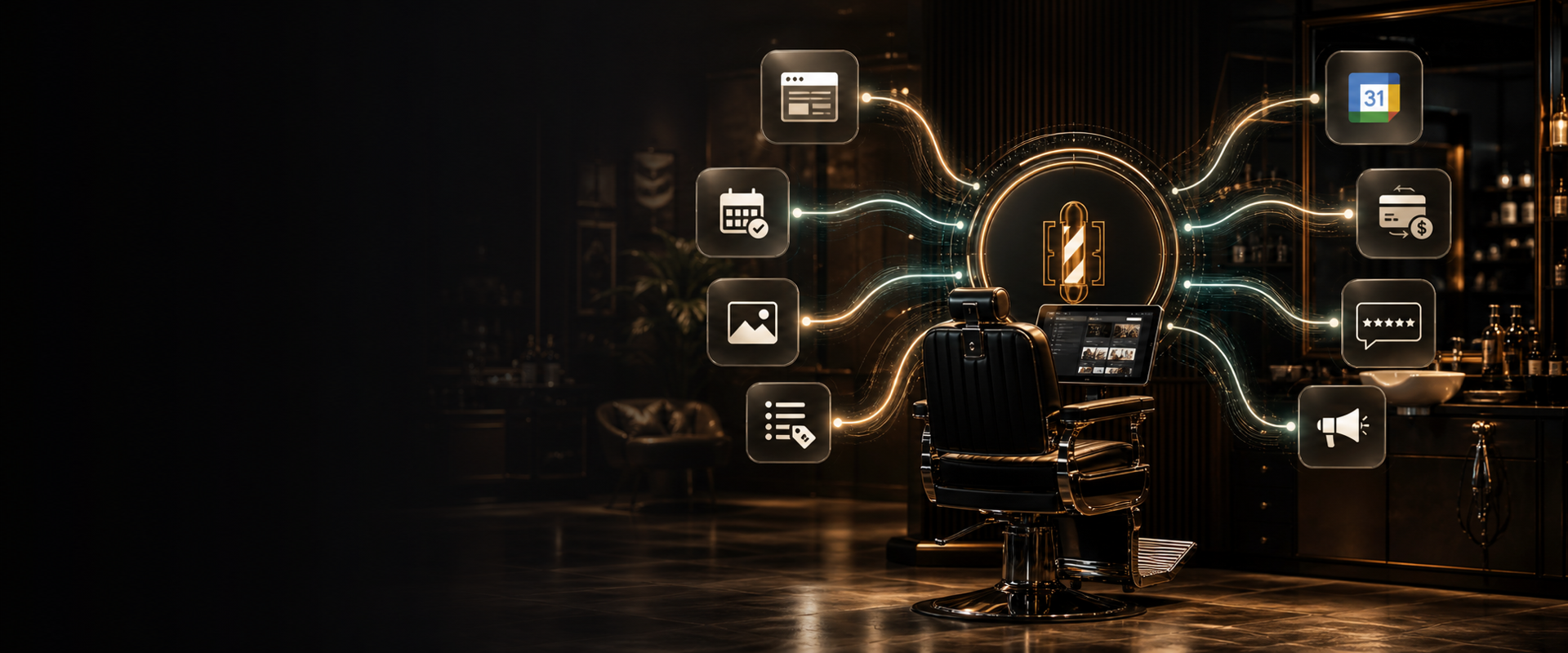 BarberBuilder connecting website, booking, payments, reviews, promos, and updates into one barber business system