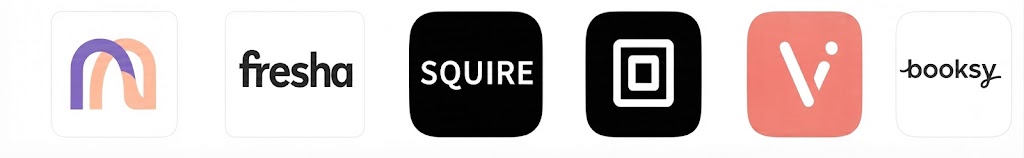 Booking platforms including Mangomint, Fresha, SQUIRE, Square, Vagaro, and Booksy