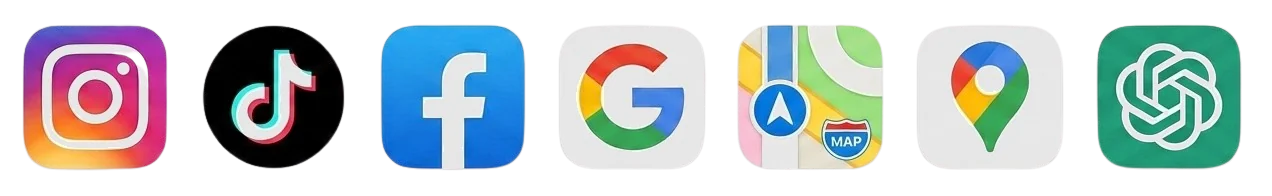 Instagram, TikTok, Facebook, Google, Maps, and ChatGPT